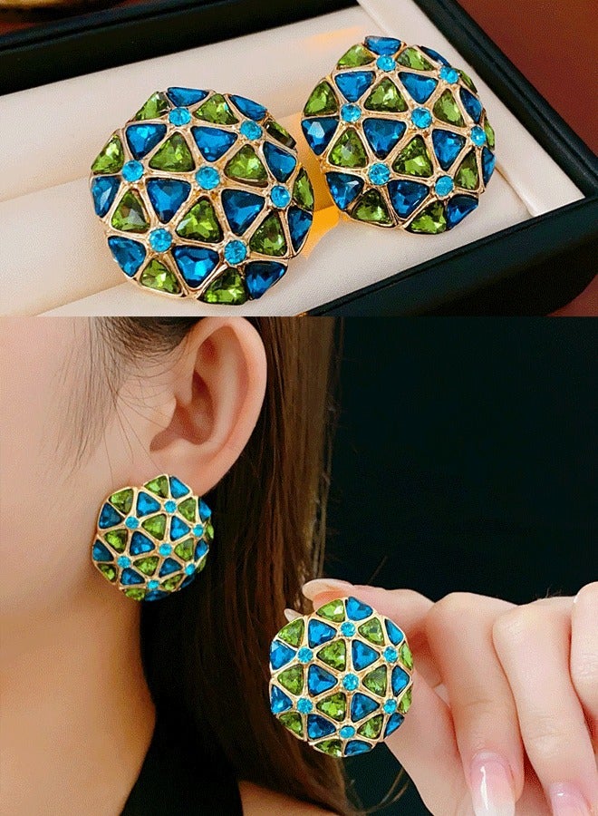 Vintage Style Indian Earrings for Ladies - Blue & Green Gemstone Rose Gold Plated Ethnic Earrings - Image 1