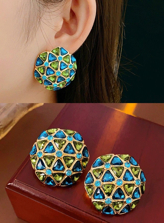 Vintage Style Indian Earrings for Ladies - Blue & Green Gemstone Rose Gold Plated Ethnic Earrings - Image 2