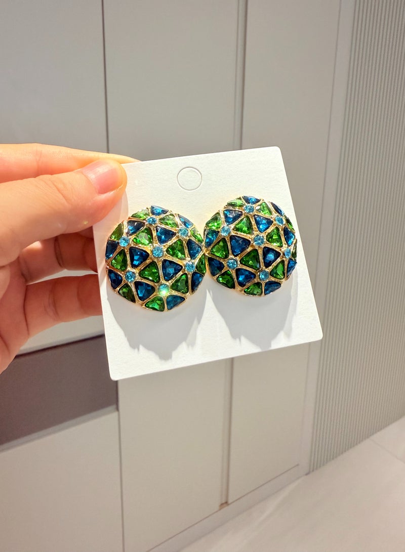 Vintage Style Indian Earrings for Ladies - Blue & Green Gemstone Rose Gold Plated Ethnic Earrings - Image 3