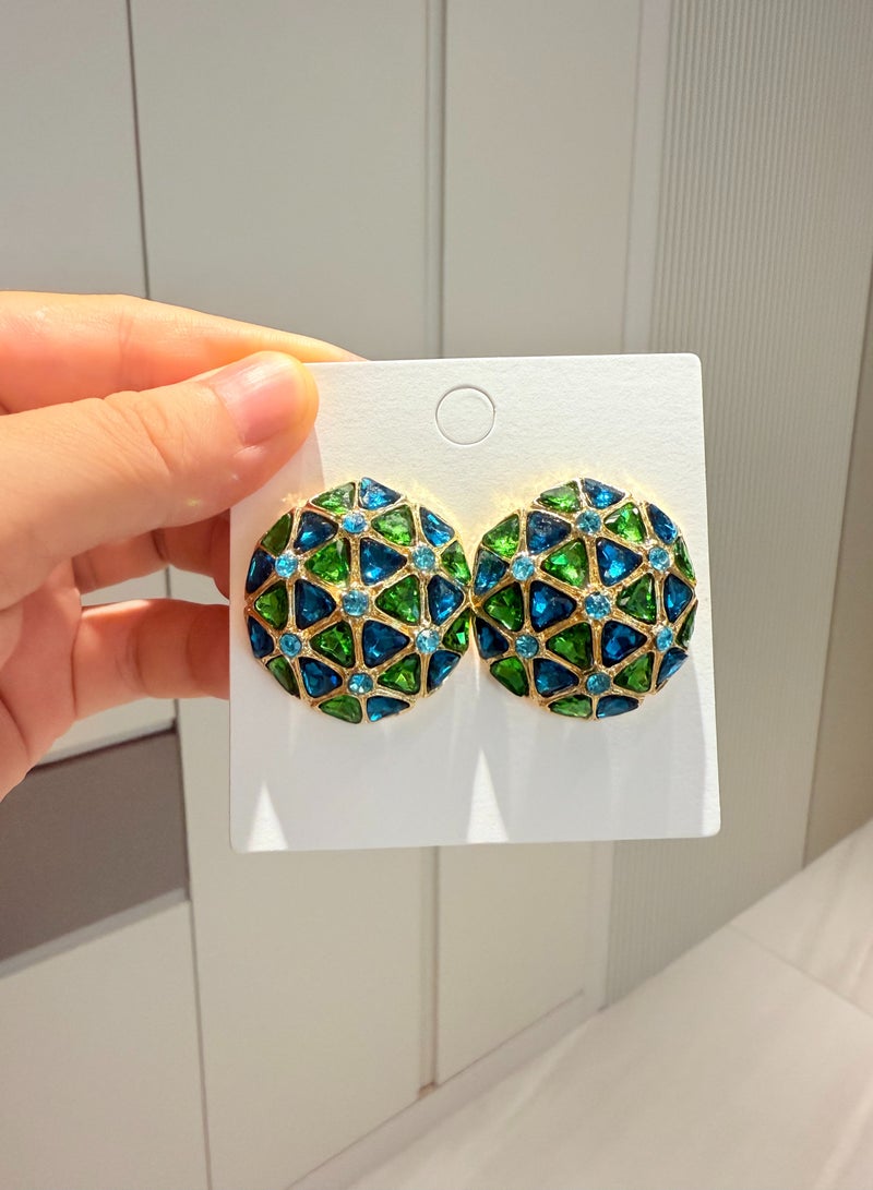 Vintage Style Indian Earrings for Ladies - Blue & Green Gemstone Rose Gold Plated Ethnic Earrings - Image 4