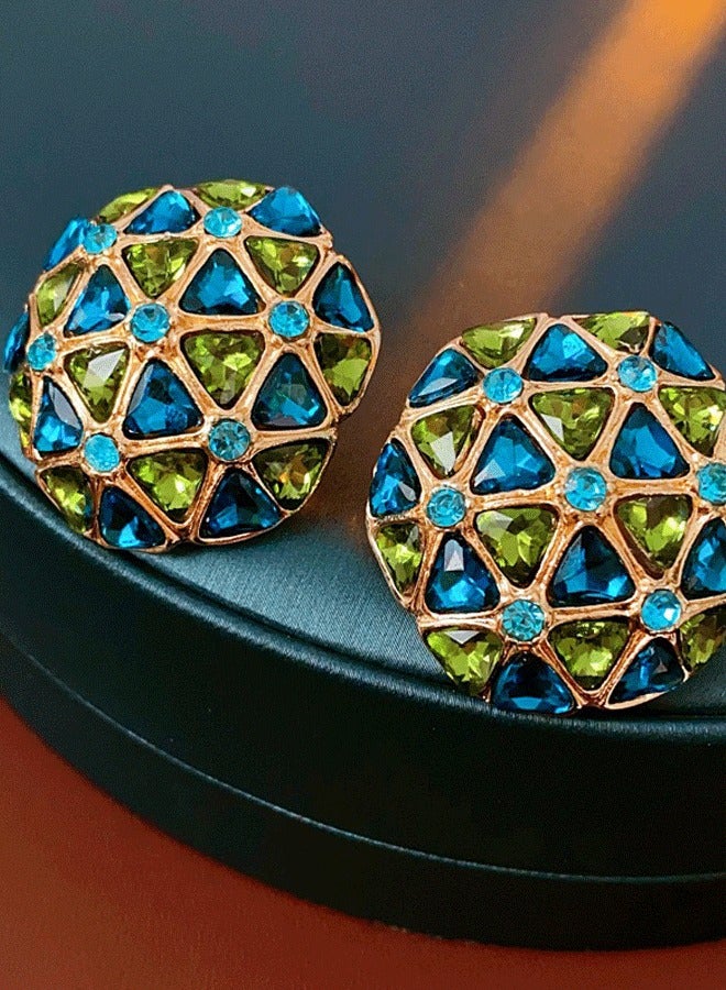 Vintage Style Indian Earrings for Ladies - Blue & Green Gemstone Rose Gold Plated Ethnic Earrings - Image 5