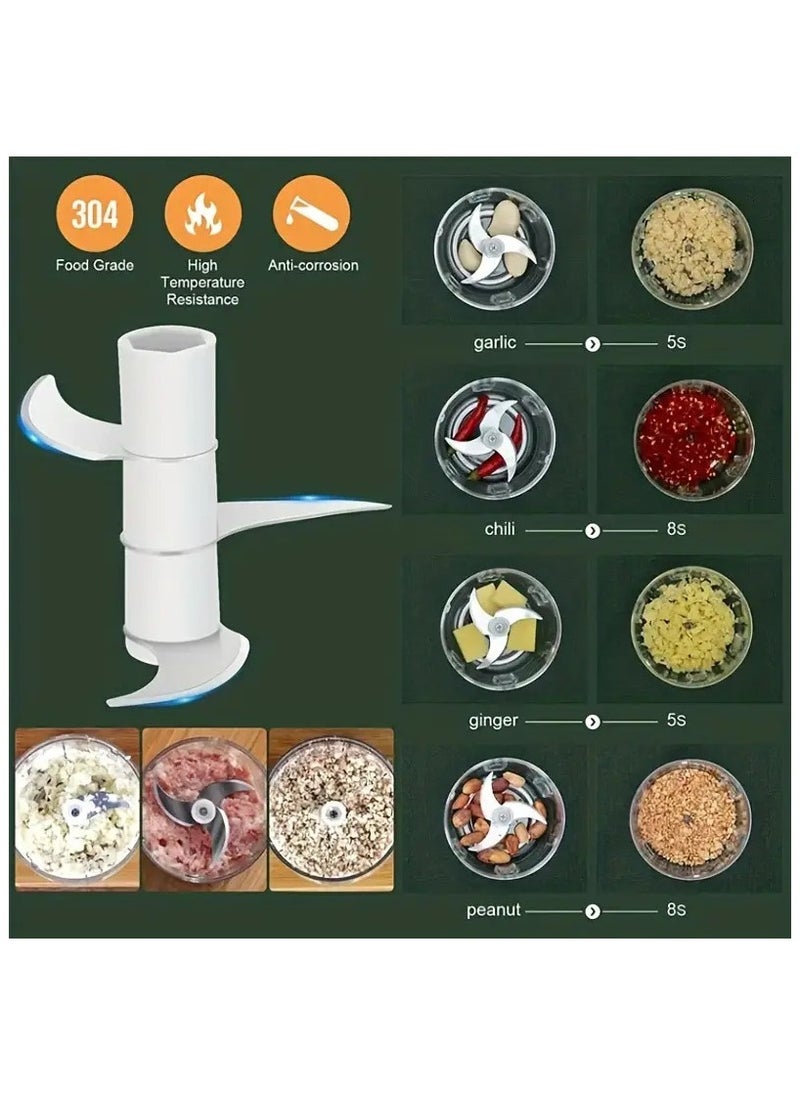 مفرمة ثوم كهربائية صغيرة، محضر طعام، مفرمة ثوم محمولة لاسلكية، مفرمة لحم مع شحن USB للخضروات والفلفل الحار والفواكه والزنجبيل وأطعمة الأطفال والتوابل 250 مل (أبيض)