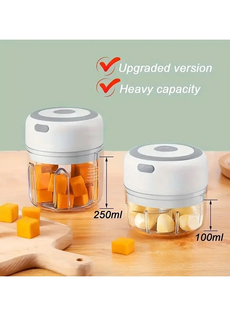 مفرمة ثوم كهربائية صغيرة، محضر طعام، مفرمة ثوم محمولة لاسلكية، مفرمة لحم مع شحن USB للخضروات والفلفل الحار والفواكه والزنجبيل وأطعمة الأطفال والتوابل 250 مل (أبيض)