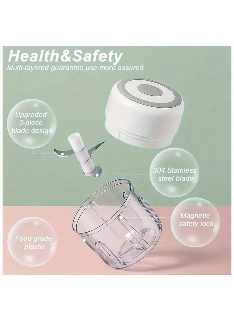 مفرمة ثوم كهربائية صغيرة، محضر طعام، مفرمة ثوم محمولة لاسلكية، مفرمة لحم مع شحن USB للخضروات والفلفل الحار والفواكه والزنجبيل وأطعمة الأطفال والتوابل 250 مل (أبيض)