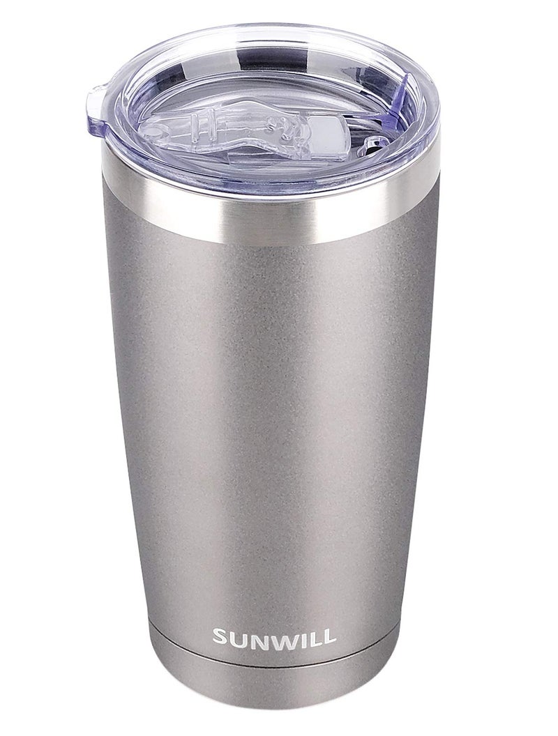 SUNWILL Travel Coffee Tumbler 20 oz Insulated Mug with Lid Stainless Steel Cup for Hot and Cold Drinks Cool Grey
