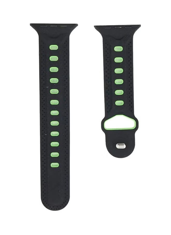 Ozone - Ozone Soft Silicone Strap For Apple Watch 44Mm Series 4 / 42Mm Series 3 / 2 / 1 Adjustable Sports Band - Black Black/Green - Image 1