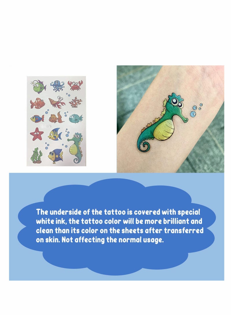 SYOSI Ocean Theme Temporary Tattoos, Fake Tattoos Stickers With Mermaid Shark Tropical Fish Whale, Beach Pool Under Sea Decorations Birthday Party Supplies Favors for Boys and Girls, 12 Sheets - Image 2