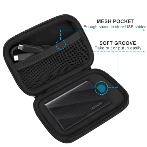 Lacdo Hard Carrying Case for Samsung T9 Portable Solid State Drives 1TB 2TB 4TB USB 3.2 External SSD Hard EVA Shockproof Storage Travel Bag, Black+Black - Image 4
