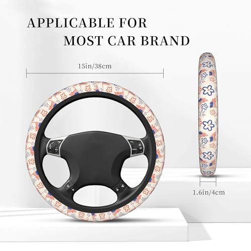 FJyuanqi American Flag Flower Floral Steering Wheel Cover Universal Car Interior Accessories for Women Men 15 Inch Anti Slip Breathable Odorless Neoprene Decor Car SUV Sedan Vans Truck Protector - Image 3