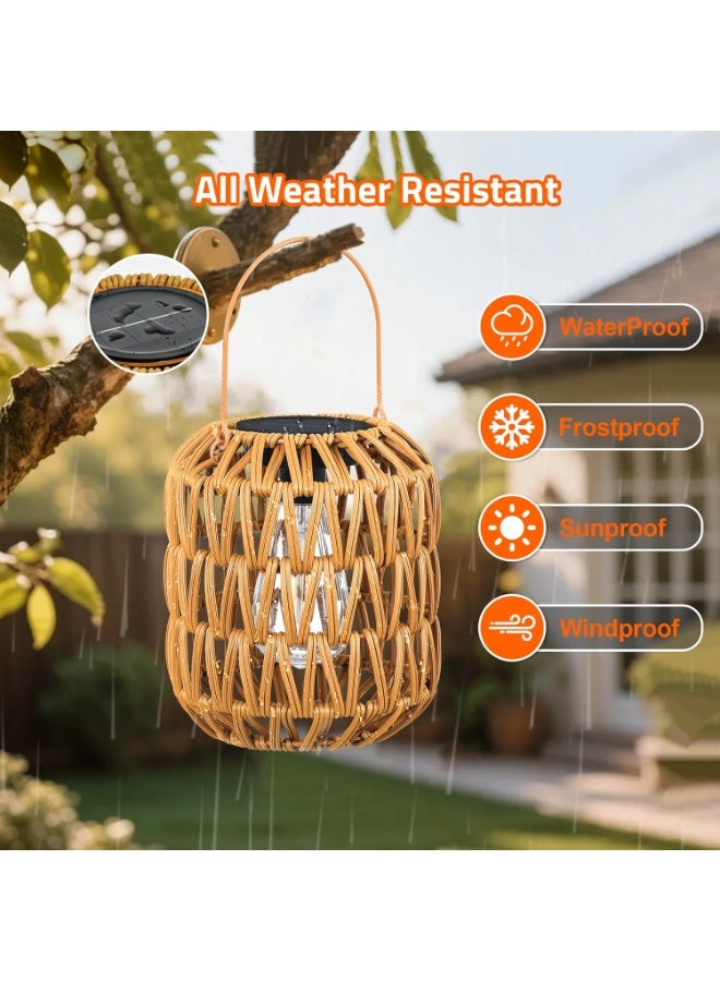 مصابيح ديكور شمسية، مجموعة من قطعتين فوانيس شمسية من الروطان، مصابيح LED معلقة خارجية، مقاومة للماء IP65، تشغيل وإيقاف تلقائي، مصابيح ديكور للحديقة والفناء والشرفة والممرات والأشجار والأسوار، هدية مميزة - Image 4