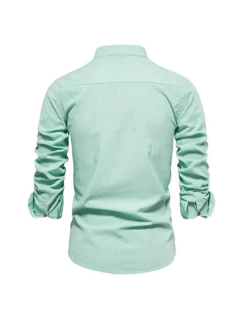 NIBEMINENT Spring and summer slim shirt men's cotton and linen casual Japanese style men's fashion business solid color long-sleeved shirt for men  - Image 2