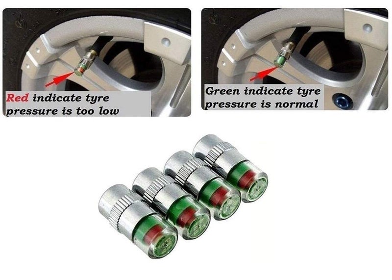 Selifaur - Car Tyre Pressure Monitor Valve Stem Caps Sensor Indicator (Silver) 4 Pcs Tyre Air Alert for - Safari - Image 4