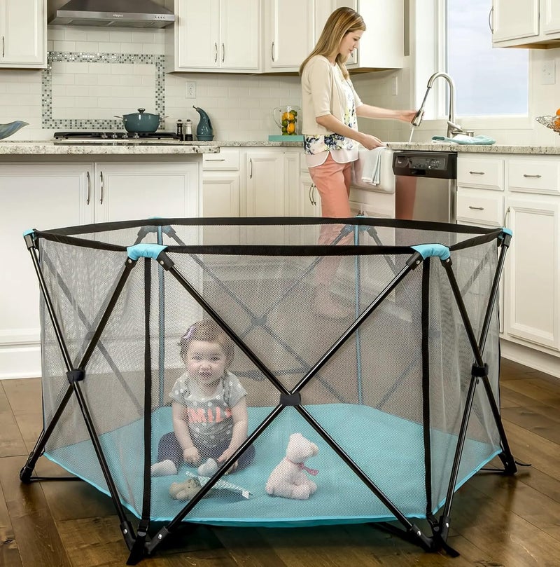 Regalo My Portable Play Yard Indoor and Outdoor Washable Aqua 6Panel 48 Inch - Image 1