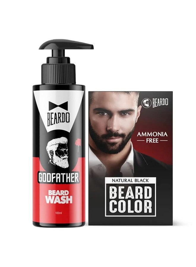 BEARDO Natural Black Beard Color For Men 60Ml With Godfather Beard Wash 100Ml (Pack Of 2) - Image 1