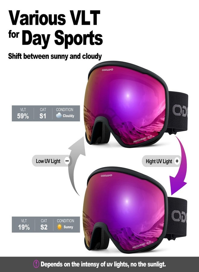 Odoland Photochromic Ski Goggles for Sunny and Cloudy Days, Anti-Fog OTG UV Protection Snowboard Goggles for Men Women Youth - Image 3