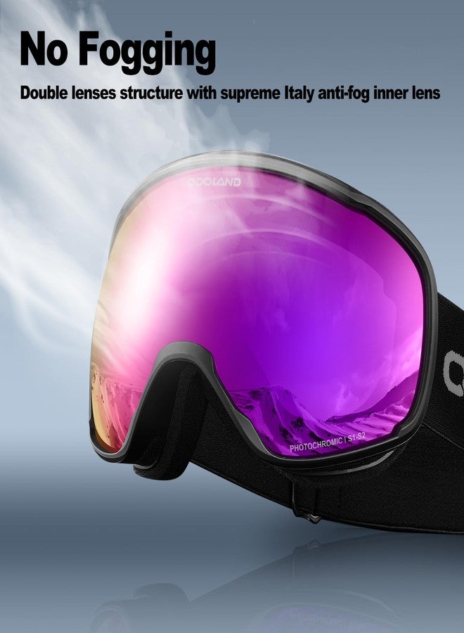 Odoland Photochromic Ski Goggles for Sunny and Cloudy Days, Anti-Fog OTG UV Protection Snowboard Goggles for Men Women Youth - Image 4