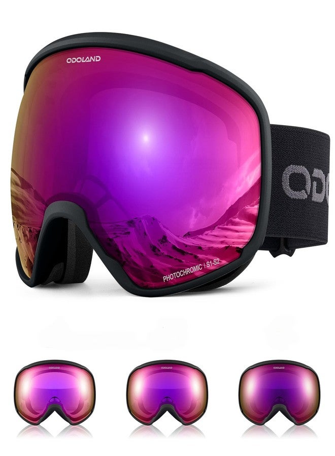 Odoland Photochromic Ski Goggles for Sunny and Cloudy Days, Anti-Fog OTG UV Protection Snowboard Goggles for Men Women Youth - Image 1
