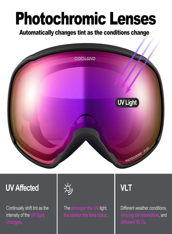 Odoland Photochromic Ski Goggles for Sunny and Cloudy Days, Anti-Fog OTG UV Protection Snowboard Goggles for Men Women Youth - Image 2