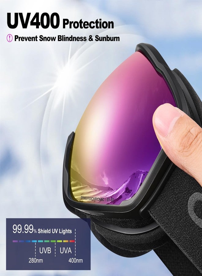 Odoland Photochromic Ski Goggles for Sunny and Cloudy Days, Anti-Fog OTG UV Protection Snowboard Goggles for Men Women Youth - Image 5