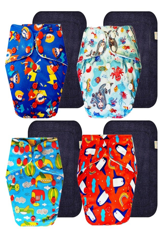حفاضات قماشية فاخرة من دمبلدو مع حشوة سوداء (عبوة من 4 قطع) | ملائمة تمامًا | قابلة لإعادة الاستخدام والغسل | سريعة الجفاف | ضرورية للاستخدام اليومي | من 3 أشهر إلى 3 سنوات | مناسبة للجنسين - Image 1