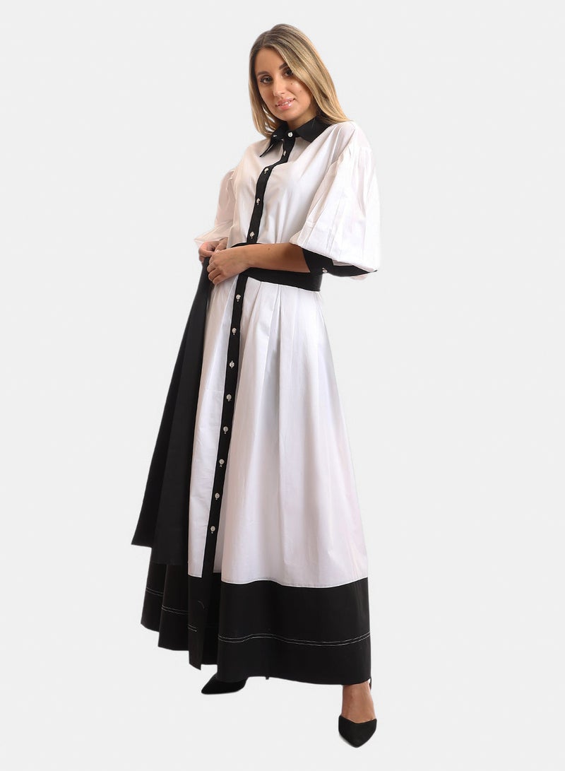 Fazzali Cotton Dress With Belt And Puffy Sleeves - Image 2