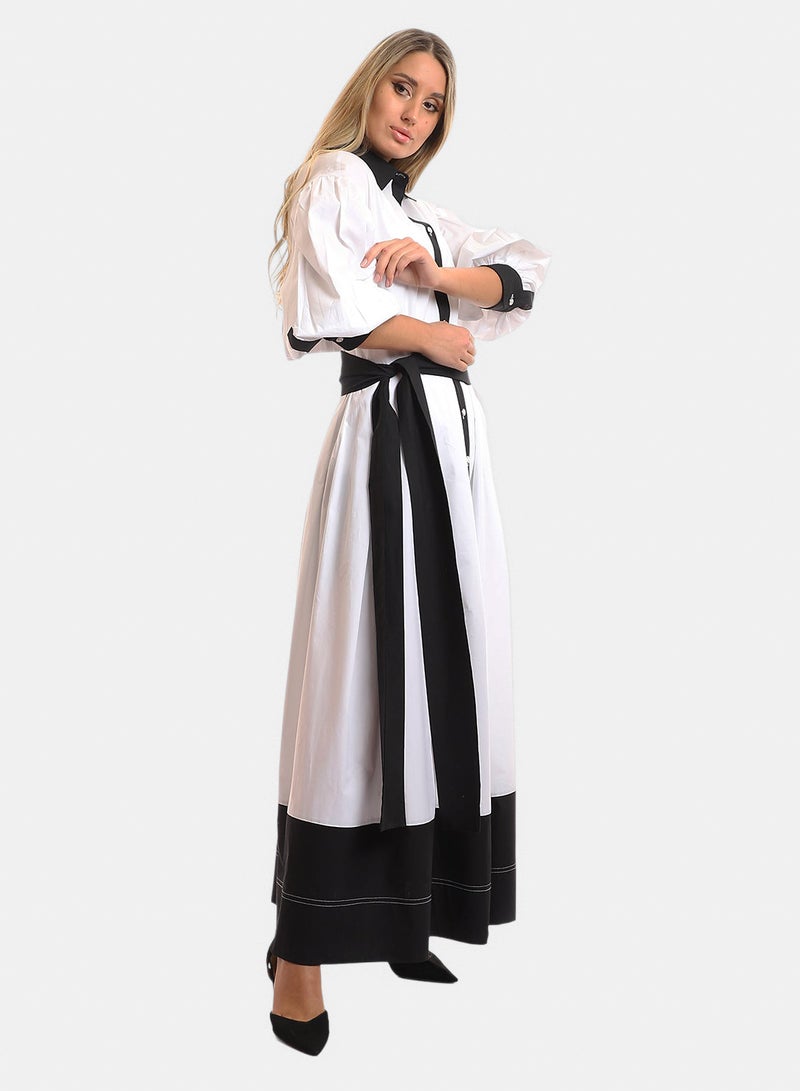 Fazzali Cotton Dress With Belt And Puffy Sleeves - Image 3