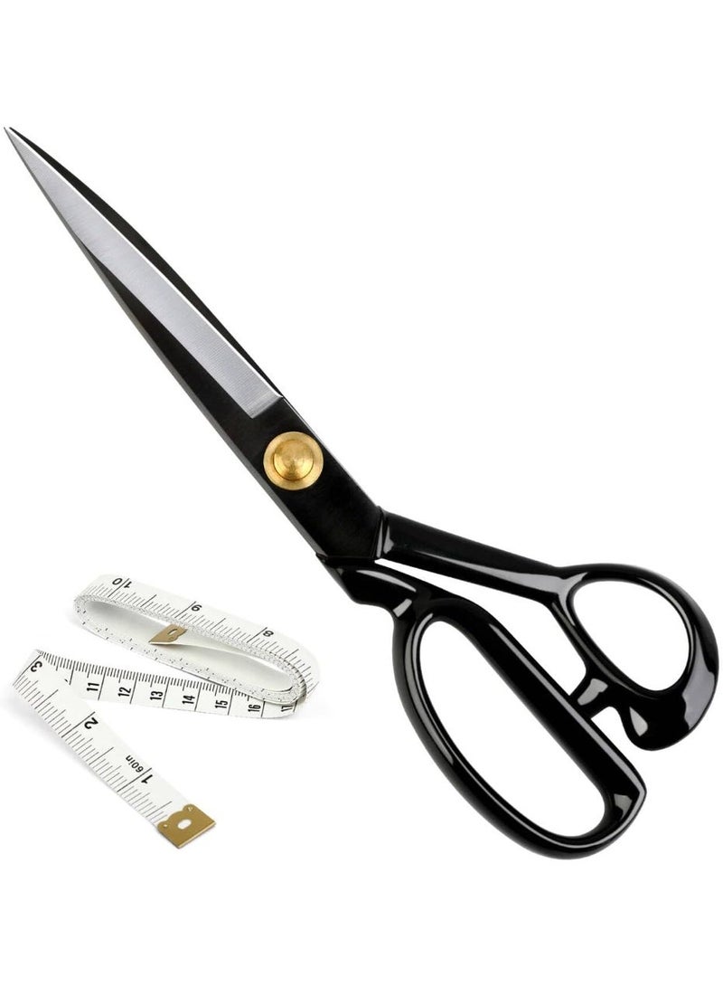 انفلكس مقص قماش احترافي مقاس 10 بوصات، مقص شديد التحمل للجلد، مقص خياطة للخياطة، مصنوع من الفولاذ عالي الكربون، قوي صناعيًا، مقص خياط حاد للمنزل والمكتب والفنانين وصانعي الفساتين، لون أسود - Image 1