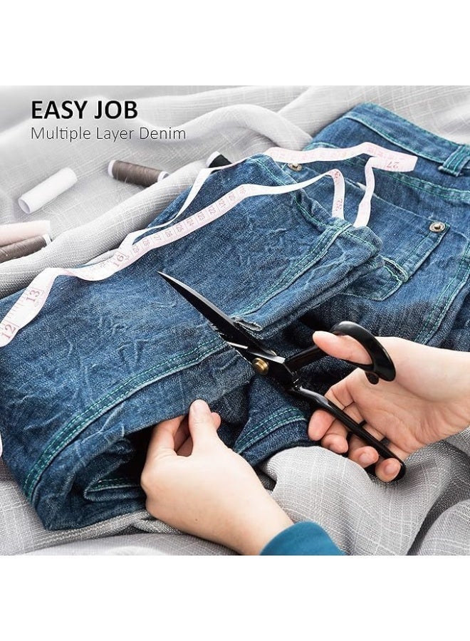 انفلكس مقص قماش احترافي مقاس 10 بوصات، مقص شديد التحمل للجلد، مقص خياطة للخياطة، مصنوع من الفولاذ عالي الكربون، قوي صناعيًا، مقص خياط حاد للمنزل والمكتب والفنانين وصانعي الفساتين، لون أسود - Image 2