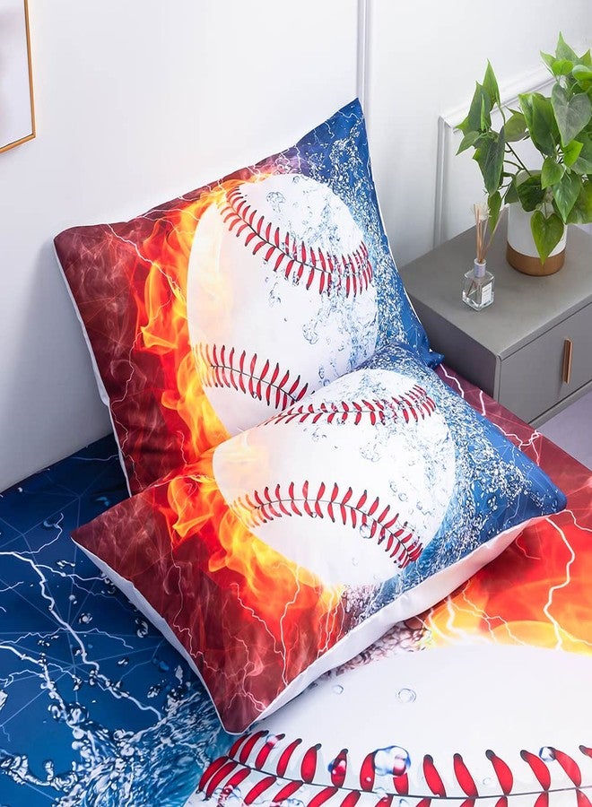 Roscloud Sports Baseballl Sheets Sets Full Size - 3PC Ice Flame Galaxy Baseball Boys Fitted Sheets（Fitted Sheet1 Pillowcases2） - Image 4
