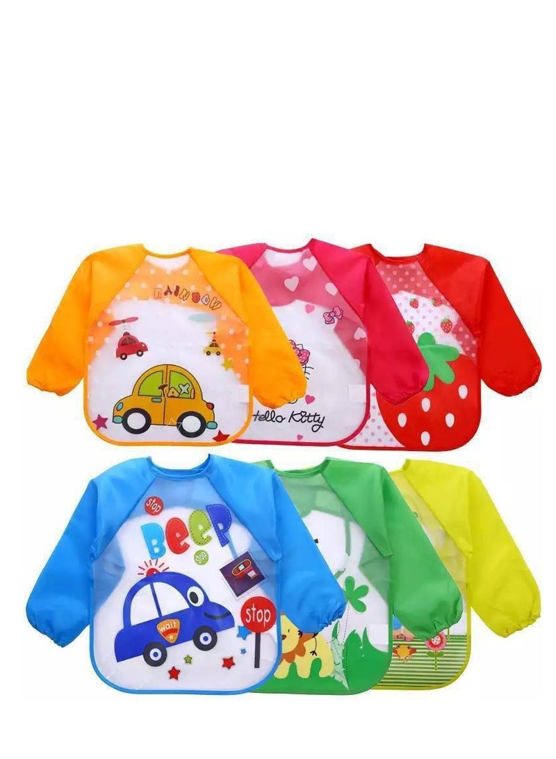 (4 waterproof childrens aprons  multiuse) Childrens bib  Childrens eating apron  Fullsleeve coloring and drawing apron  Different shapes and drawings that children love  Multicolored - Image 4