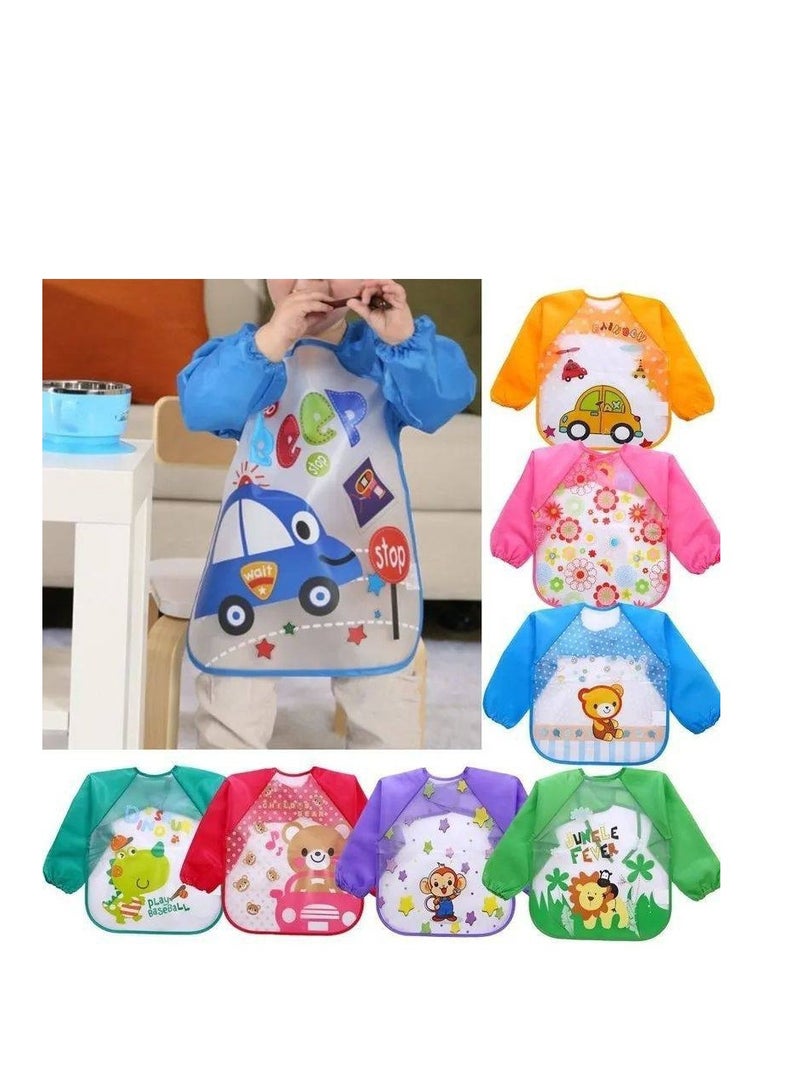 (4 waterproof childrens aprons  multiuse) Childrens bib  Childrens eating apron  Fullsleeve coloring and drawing apron  Different shapes and drawings that children love  Multicolored - Image 1