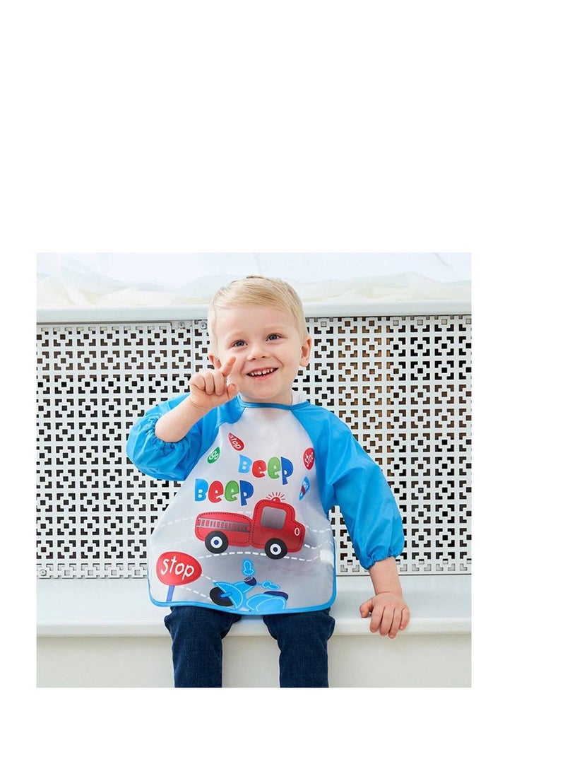 (4 waterproof childrens aprons  multiuse) Childrens bib  Childrens eating apron  Fullsleeve coloring and drawing apron  Different shapes and drawings that children love  Multicolored - Image 3