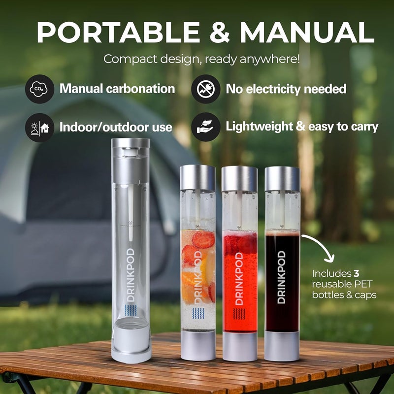 DRINKPOD Fizzpod Sparkling Water Maker Soda Maker Infused Fruits Soda Maker Machine for Carbonating with 1L Carbonating Bottle, Seltzer Fizzy Water Maker, Includes 3 x 1l Carbonating Bottle Compatible with 60L CO2 Carbonator - Image 3
