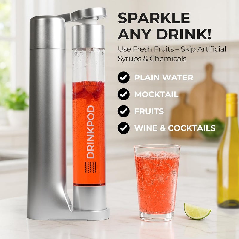 DRINKPOD Fizzpod Sparkling Water Maker Soda Maker Infused Fruits Soda Maker Machine for Carbonating with 1L Carbonating Bottle, Seltzer Fizzy Water Maker, Includes 3 x 1l Carbonating Bottle Compatible with 60L CO2 Carbonator - Image 2