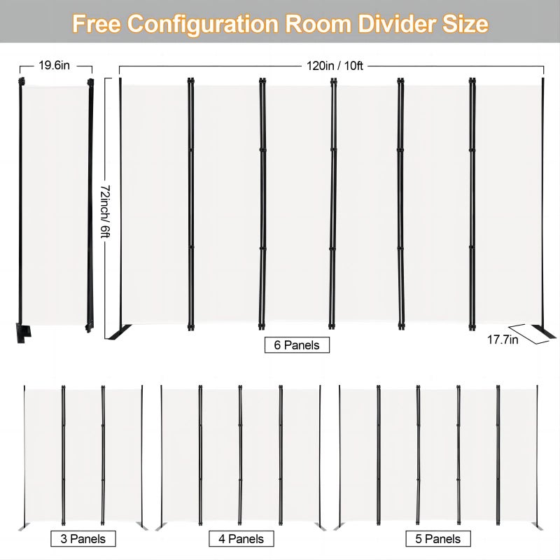 MAYOLIAH 6 Panel Folding Privacy Screen 9ft Wide, 6ft Tall Partition Room Divider Portable Office Walls Dividers Panel, White - Image 5