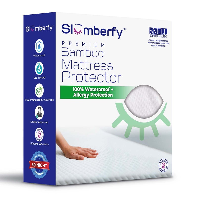 Waterproof Mattress Protector by Slumberfy  Hypoallergenic Viscose Made from Bamboo Mattress Protector  Natural  Breathable Jacquard Fabric  Queen Mattress Cover  60x80