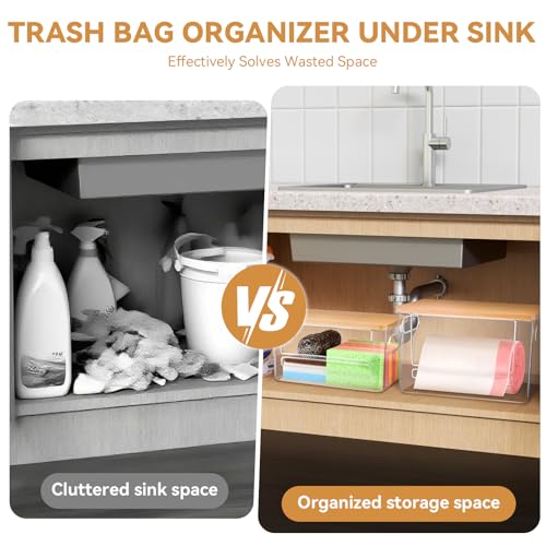 Hiitytin Trash Bag Holder Dispenser 2 Pack, Garbage Bag Dispenser with Bamboo Lid & Handles, Stackable Clear Trash Bag Organizer Under Sink for Kitchen, Pantry, Laundry Room, Cabinet (XL+S) - Image 5