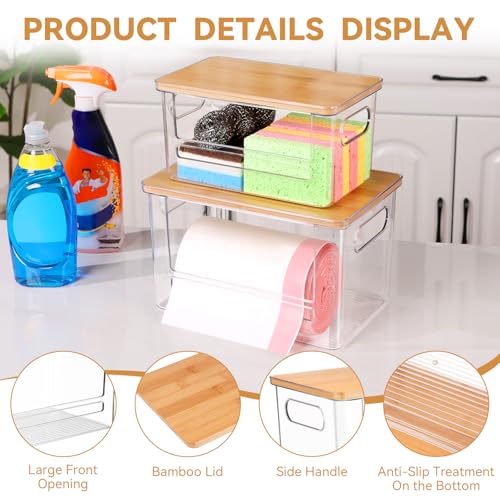 Hiitytin Trash Bag Holder Dispenser 2 Pack, Garbage Bag Dispenser with Bamboo Lid & Handles, Stackable Clear Trash Bag Organizer Under Sink for Kitchen, Pantry, Laundry Room, Cabinet (XL+S) - Image 4