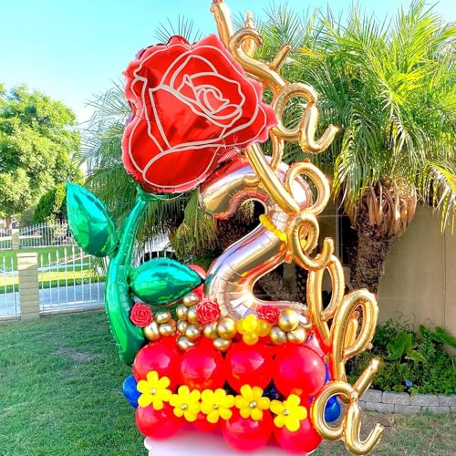 KHC-KHF Roseballoons flowerballoon 6pcs 37in Giant Rose Foil Balloons Red Flower Balloon Valentines Day Balloon for Birthday Wedding Valentines Day Flower Theme Party Decoration - Image 5