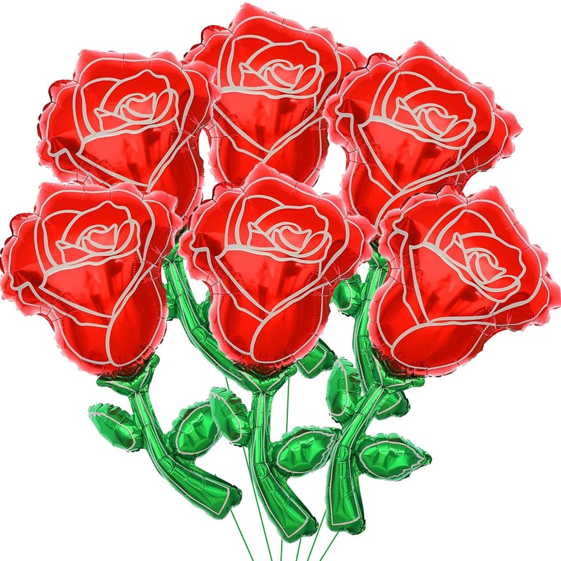 KHC-KHF Roseballoons flowerballoon 6pcs 37in Giant Rose Foil Balloons Red Flower Balloon Valentines Day Balloon for Birthday Wedding Valentines Day Flower Theme Party Decoration - Image 3