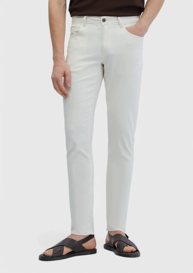 RAMSEY Ecru Weaving Slim Fit Casual Cotton Blended Trousers