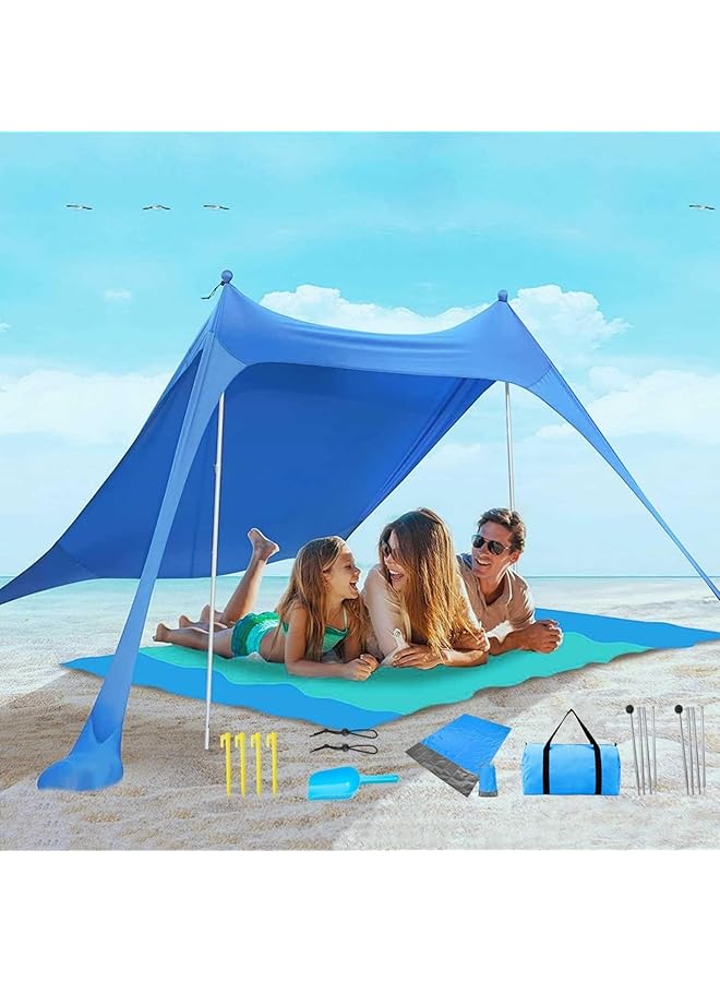 PROMASS Beach Tent Canopy Pop Up, Upf50 Lycra Sun Shade With Beach Blanket, Outdoor Anti-Wind Sun Shelter With Stability Poles, 3-5 Person 7X7 Ft Portable Sunshade For Beach Camping Fishing Backyard - Image 1