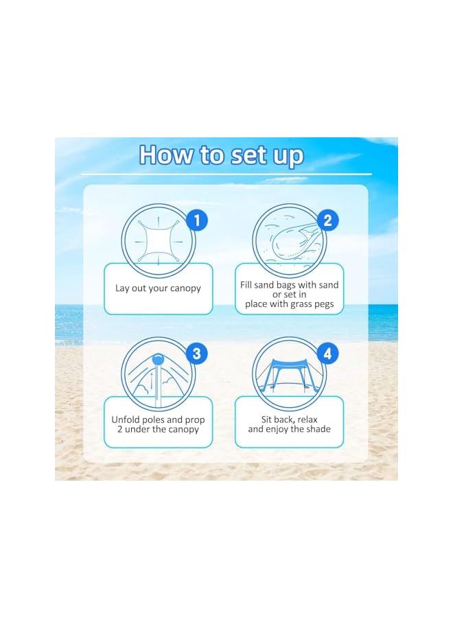 PROMASS Beach Tent Canopy Pop Up, Upf50 Lycra Sun Shade With Beach Blanket, Outdoor Anti-Wind Sun Shelter With Stability Poles, 3-5 Person 7X7 Ft Portable Sunshade For Beach Camping Fishing Backyard - Image 5