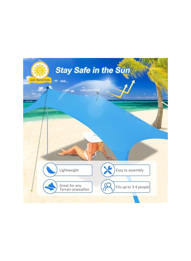 PROMASS Beach Tent Canopy Pop Up, Upf50 Lycra Sun Shade With Beach Blanket, Outdoor Anti-Wind Sun Shelter With Stability Poles, 3-5 Person 7X7 Ft Portable Sunshade For Beach Camping Fishing Backyard - Image 2