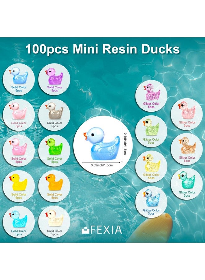FEXIA 100pcs Mini Ducks Glitter Resin Ducks Mini Resin Animals Figures to Hide Glow in The Dark Tiny Duck Figures for Dollhouse Aquarium Fairy Garden Decor - Image 2