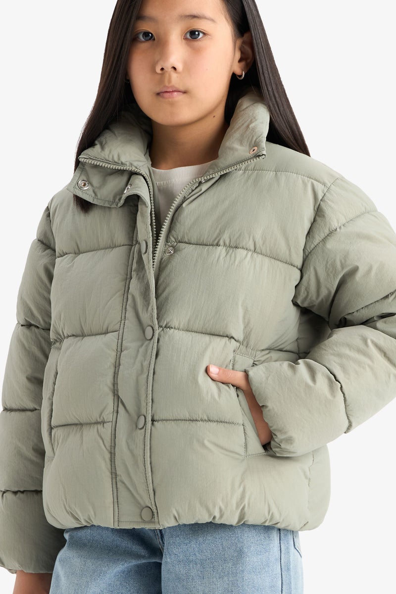 DeFacto Green Girl Girl Waterproof Zippered Puffer Jacket Casual - Image 1