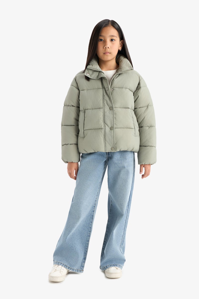 DeFacto Green Girl Girl Waterproof Zippered Puffer Jacket Casual - Image 2