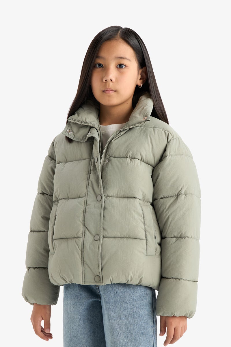 DeFacto Green Girl Girl Waterproof Zippered Puffer Jacket Casual - Image 3