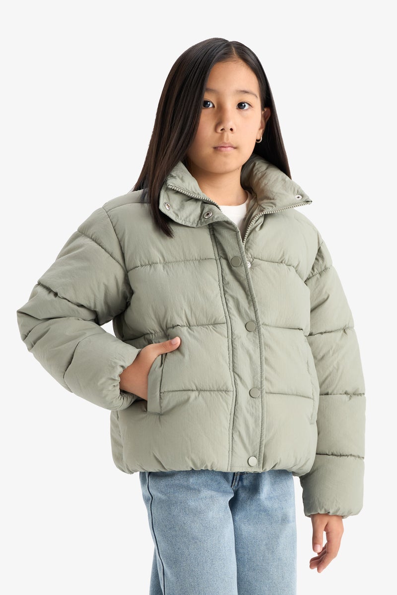 DeFacto Green Girl Girl Waterproof Zippered Puffer Jacket Casual - Image 4