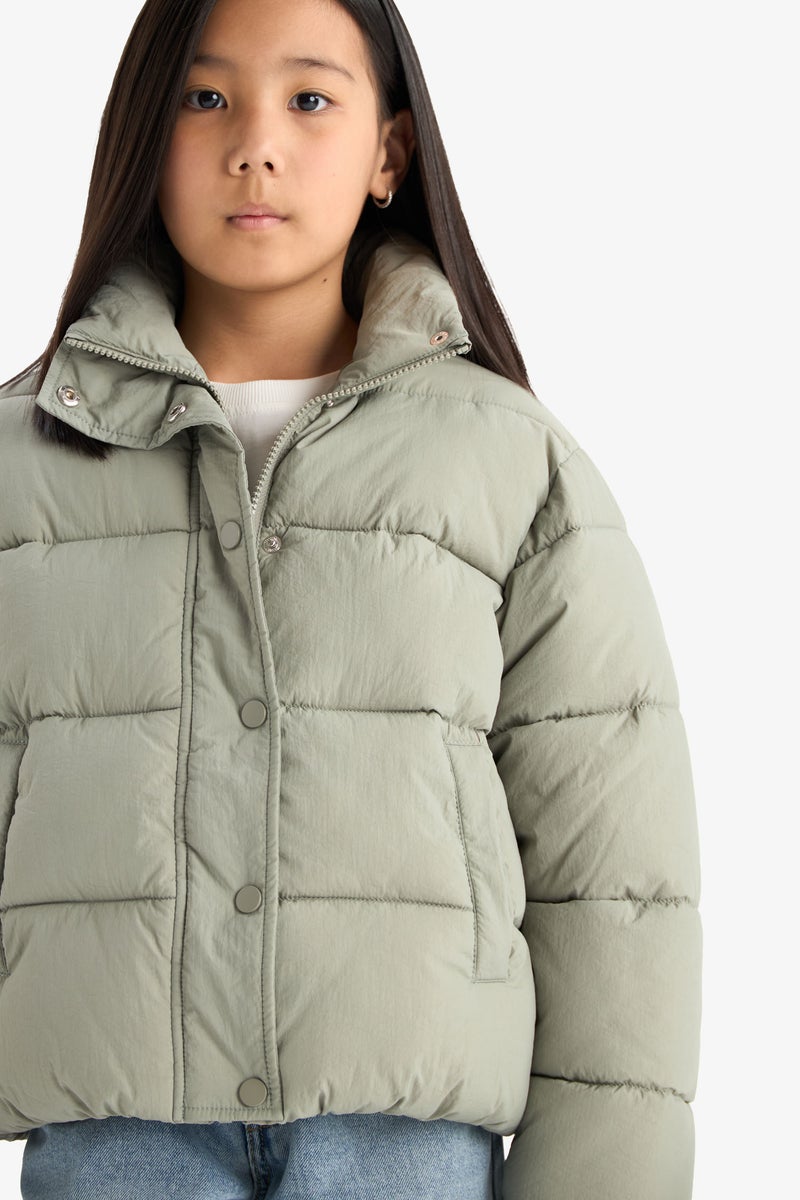 DeFacto Green Girl Girl Waterproof Zippered Puffer Jacket Casual - Image 5
